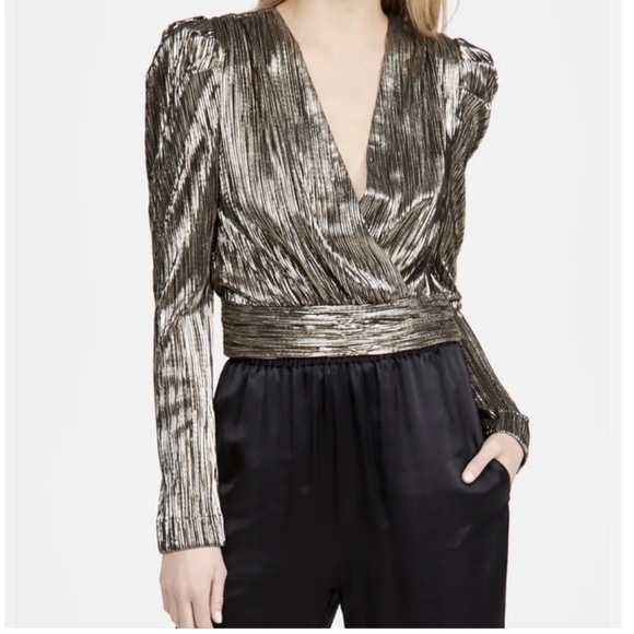 New Re/done top Womens Size Xs/S 90s upcycled crop Half Zip gold Black metallic - Picture 1 of 8